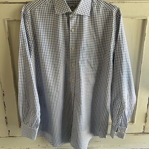 Peter Millar Navy Blue Gingham Dress Shirt